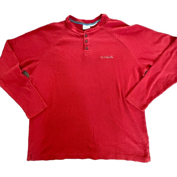Columbia Henley Shirt Mens Extra Large Red Waffle Knit Omni-Wick L/S Thermal - Picture 1 of 10